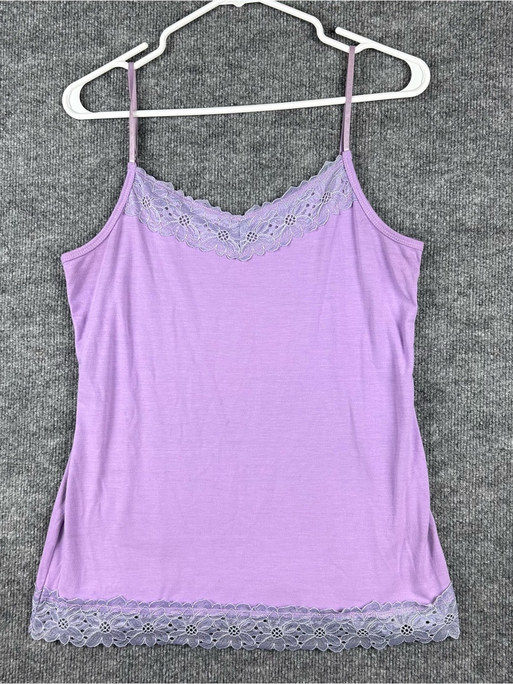 Lavender Lace Trim Cami Coquette Soft Girl Spaghetti Strap Top